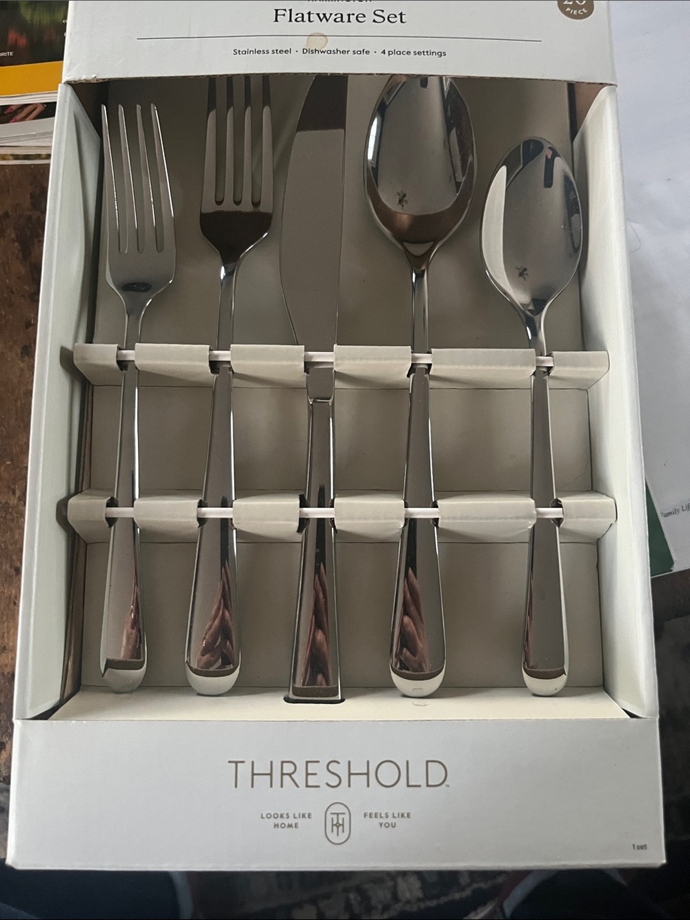 Threshold Polished Silver Stainless Steel Flatware - 4 Place Settings